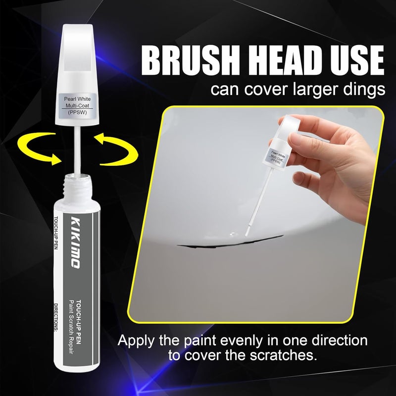 KIKIMO for Tesla Touch Up Paint(Pearl White Multi-Coat(PPSW)), Car Paint Repair Kit for Tesla Model Y/3/S/X, 2 In 1 Scratches Repair with Pen Tip and Brush, Color-Matched for Quick & Easy Fix - Image 3